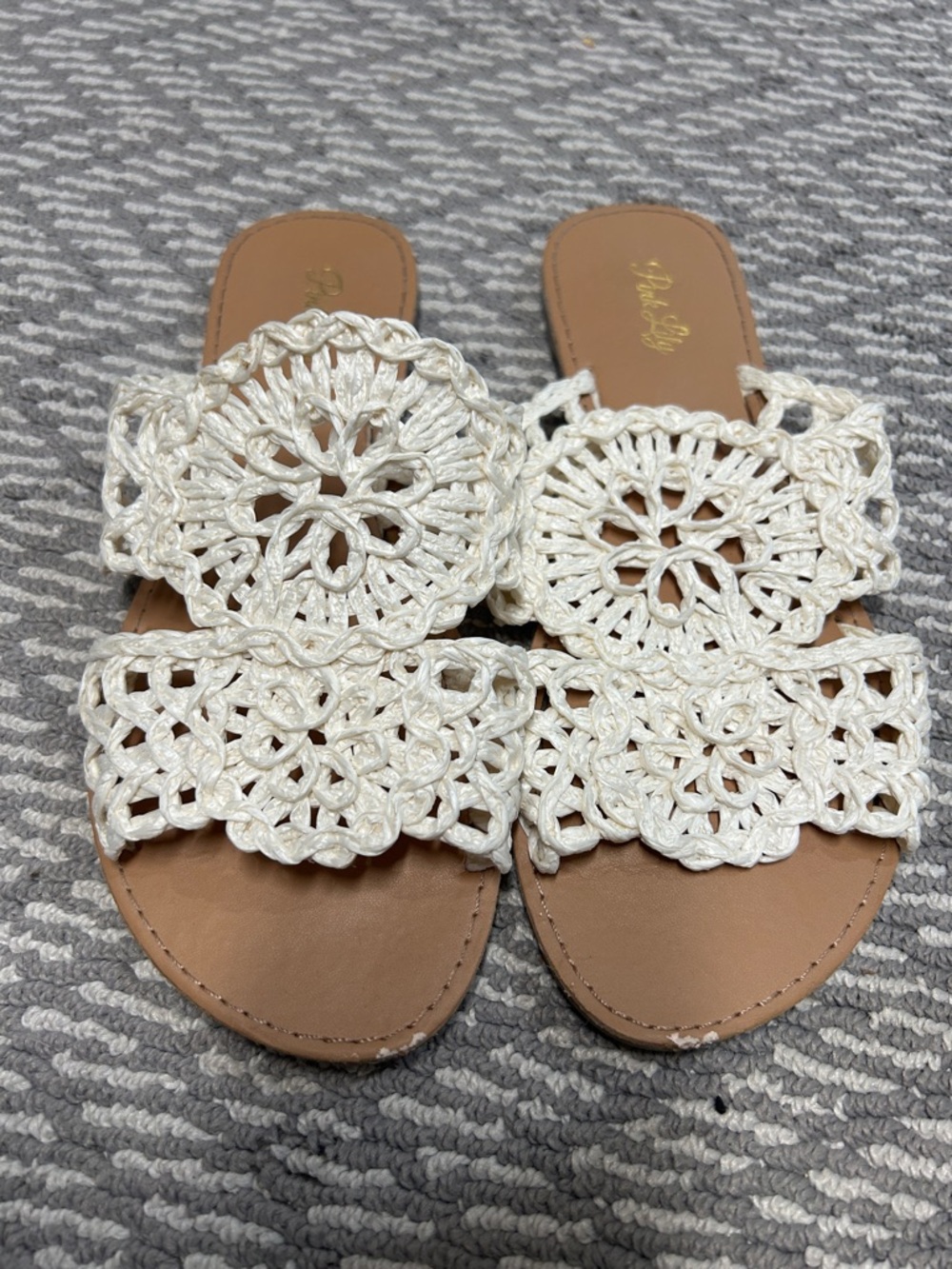 Pink Lily White Crochet Slide Sandals for Women